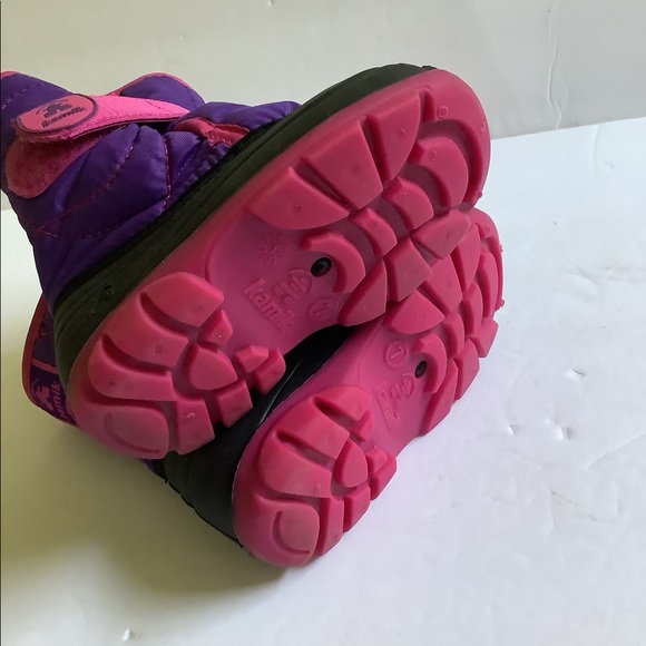 Kamik Kids 7 Purple Pink Snow Boots Hook n’ Loop Close Black Faux Fur - Picture 8 of 8